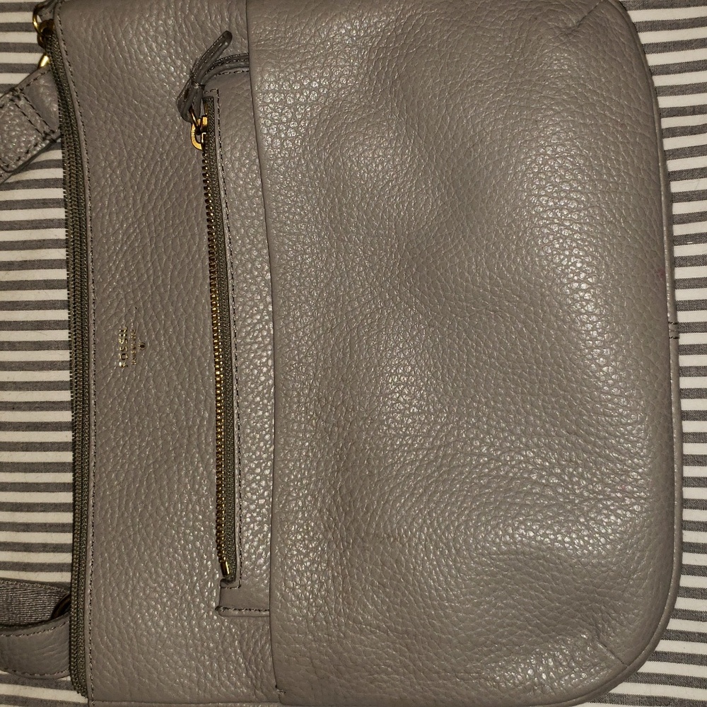 Gray leather fossil crossbody